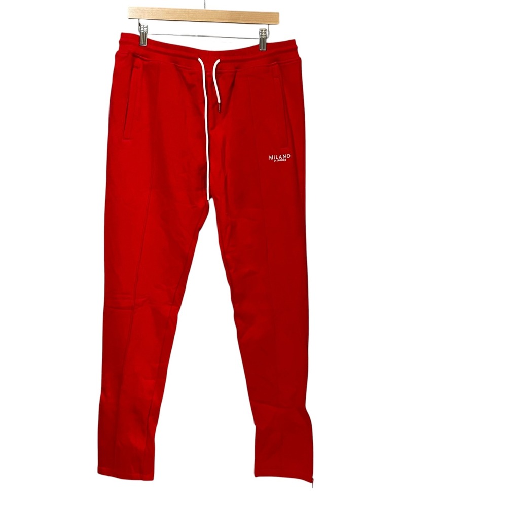 Milano Di Rouge Robbie Lux Stretch Pant Red Mens XL Tapered Ankle Zip Joggers